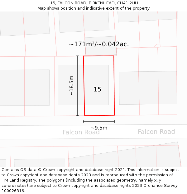 15, FALCON ROAD, BIRKENHEAD, CH41 2UU: Plot and title map