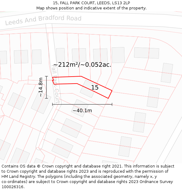 15, FALL PARK COURT, LEEDS, LS13 2LP: Plot and title map