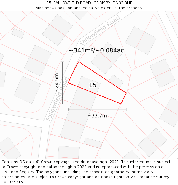15, FALLOWFIELD ROAD, GRIMSBY, DN33 3HE: Plot and title map