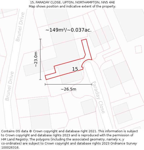 15, FARADAY CLOSE, UPTON, NORTHAMPTON, NN5 4AE: Plot and title map