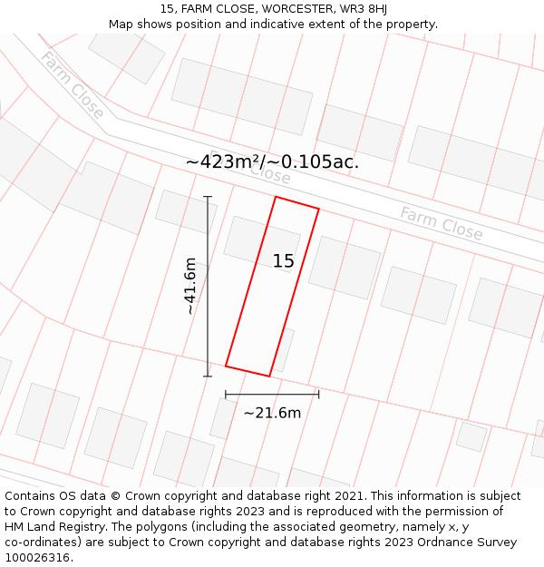 15, FARM CLOSE, WORCESTER, WR3 8HJ: Plot and title map