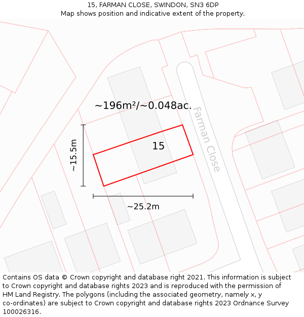 15, FARMAN CLOSE, SWINDON, SN3 6DP: Plot and title map