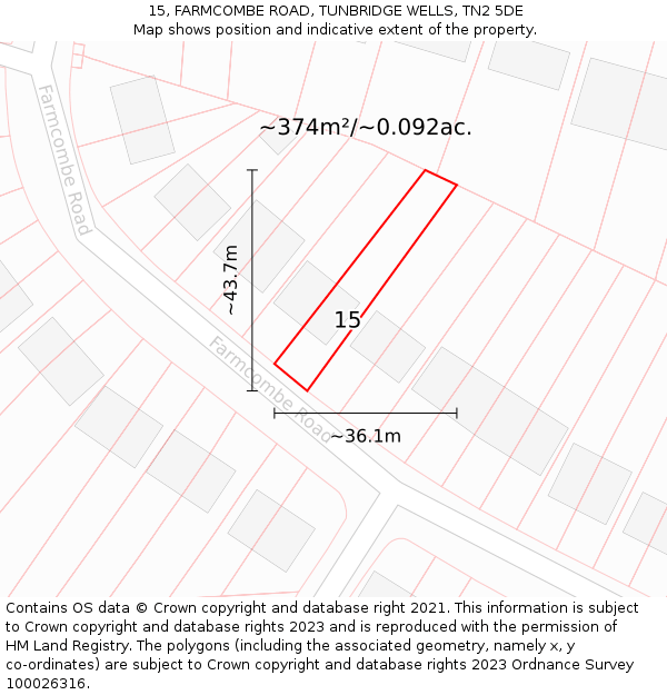 15, FARMCOMBE ROAD, TUNBRIDGE WELLS, TN2 5DE: Plot and title map