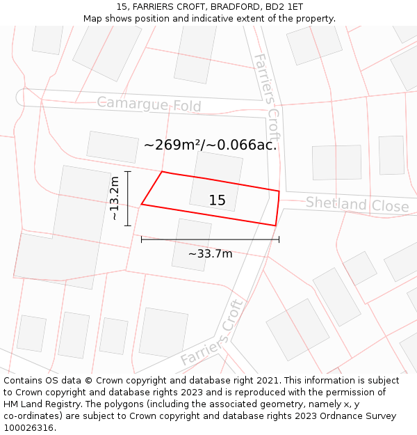 15, FARRIERS CROFT, BRADFORD, BD2 1ET: Plot and title map
