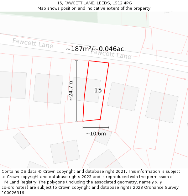 15, FAWCETT LANE, LEEDS, LS12 4PG: Plot and title map