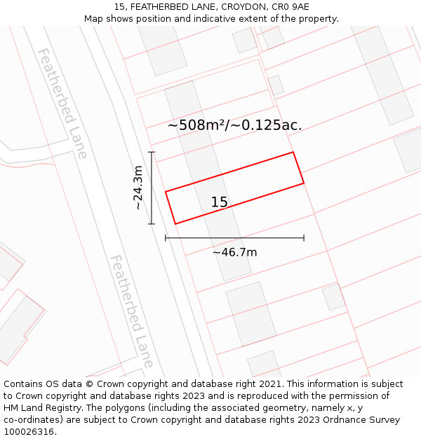 15, FEATHERBED LANE, CROYDON, CR0 9AE: Plot and title map