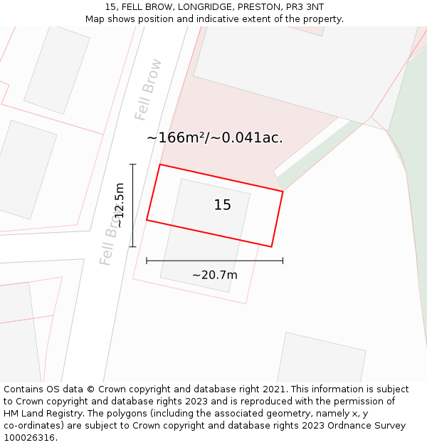 15, FELL BROW, LONGRIDGE, PRESTON, PR3 3NT: Plot and title map