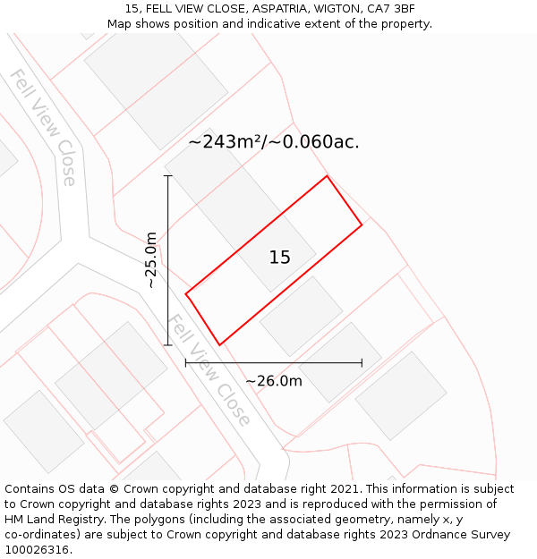 15, FELL VIEW CLOSE, ASPATRIA, WIGTON, CA7 3BF: Plot and title map