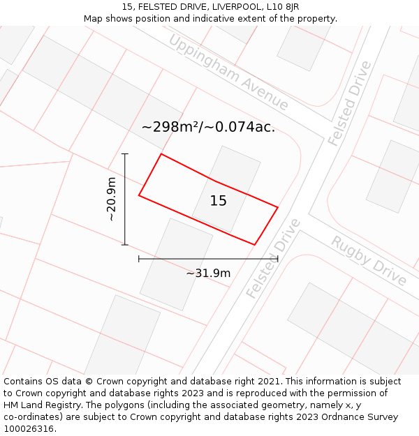 15, FELSTED DRIVE, LIVERPOOL, L10 8JR: Plot and title map