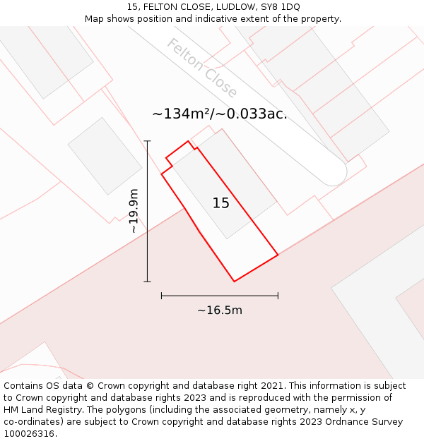 15, FELTON CLOSE, LUDLOW, SY8 1DQ: Plot and title map