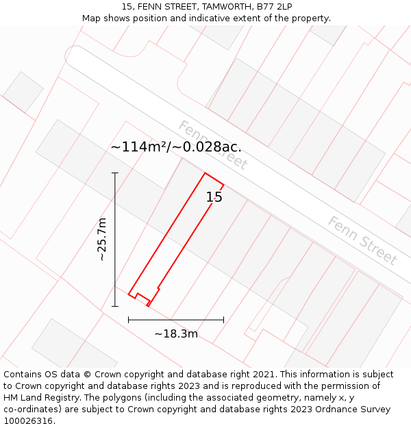15, FENN STREET, TAMWORTH, B77 2LP: Plot and title map