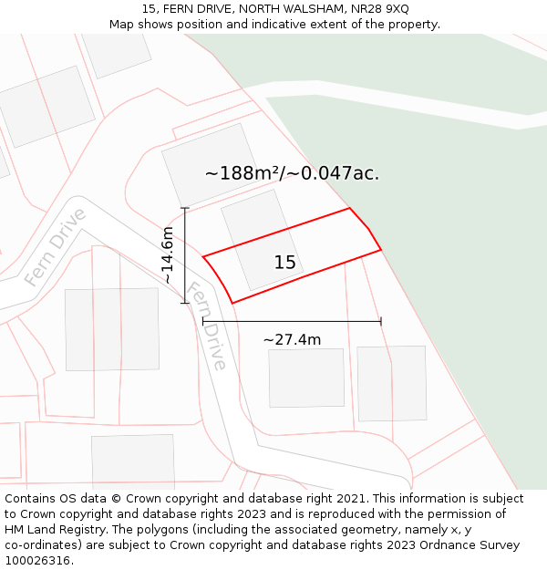 15, FERN DRIVE, NORTH WALSHAM, NR28 9XQ: Plot and title map
