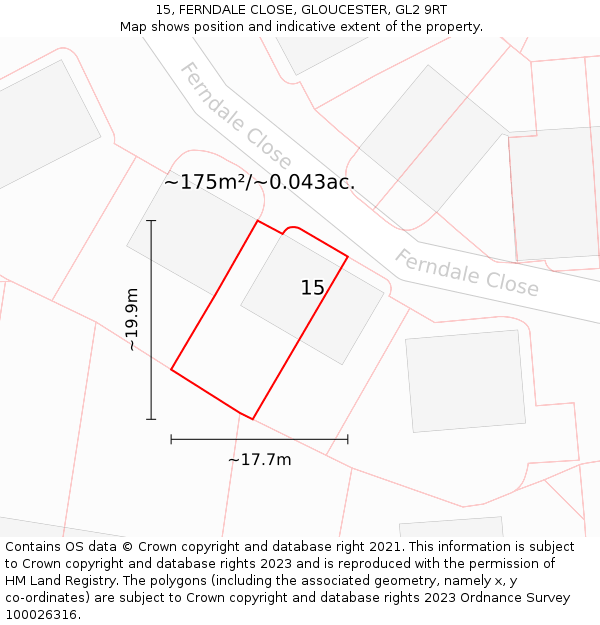 15, FERNDALE CLOSE, GLOUCESTER, GL2 9RT: Plot and title map