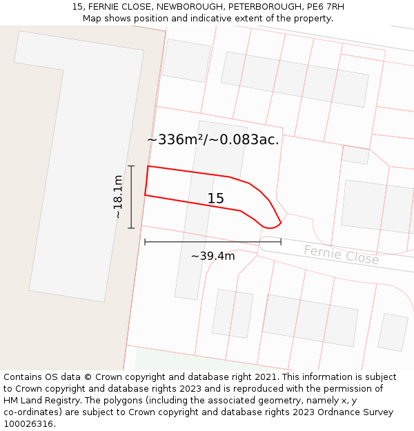 15, FERNIE CLOSE, NEWBOROUGH, PETERBOROUGH, PE6 7RH: Plot and title map