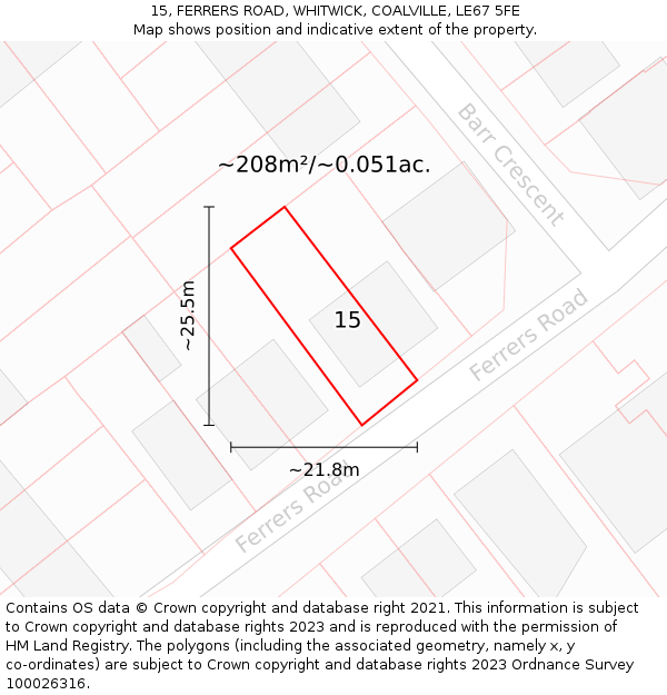 15, FERRERS ROAD, WHITWICK, COALVILLE, LE67 5FE: Plot and title map