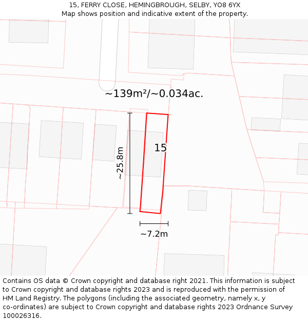 15, FERRY CLOSE, HEMINGBROUGH, SELBY, YO8 6YX: Plot and title map