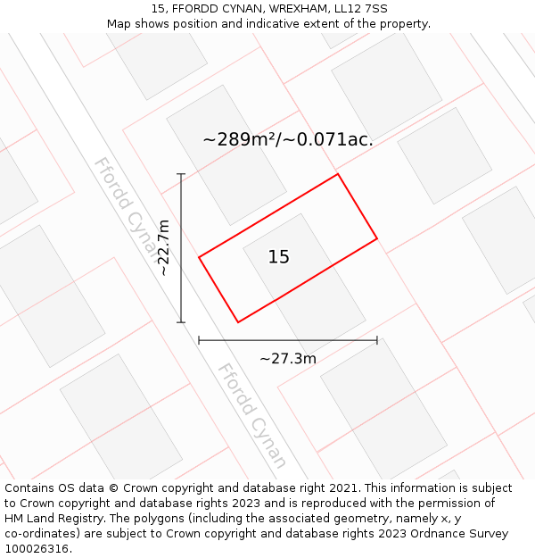 15, FFORDD CYNAN, WREXHAM, LL12 7SS: Plot and title map