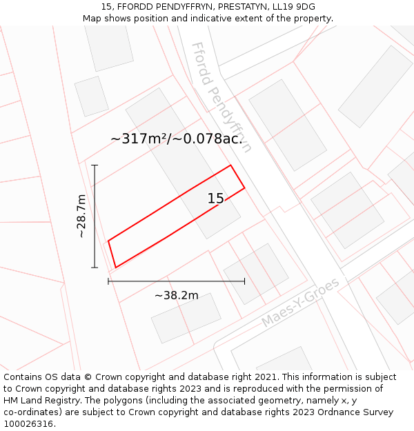 15, FFORDD PENDYFFRYN, PRESTATYN, LL19 9DG: Plot and title map