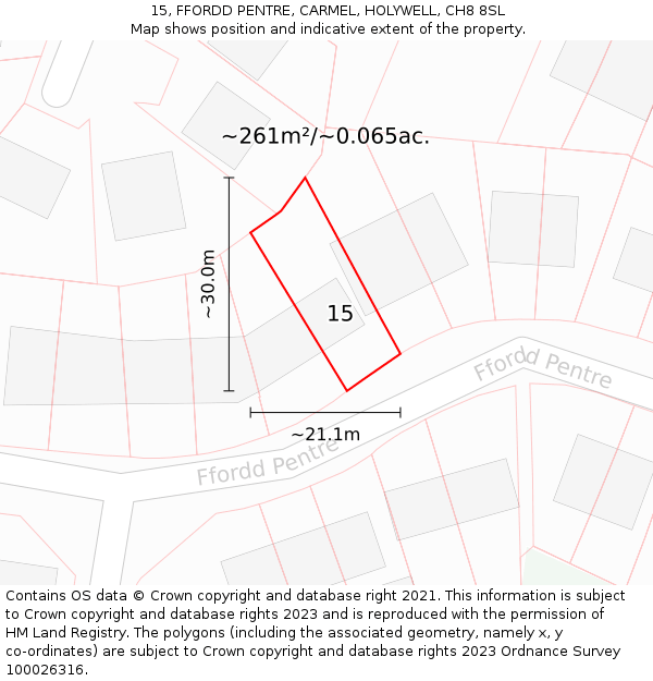 15, FFORDD PENTRE, CARMEL, HOLYWELL, CH8 8SL: Plot and title map