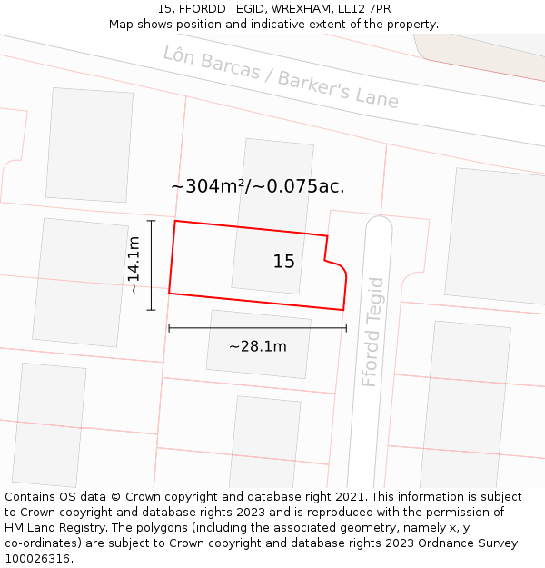 15, FFORDD TEGID, WREXHAM, LL12 7PR: Plot and title map