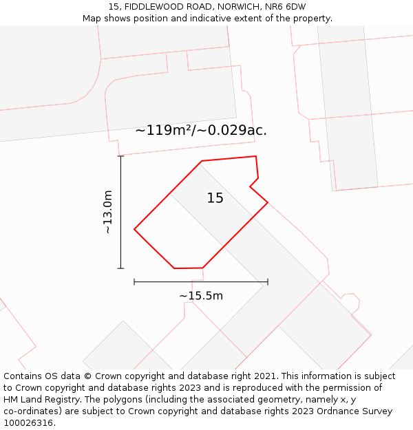 15, FIDDLEWOOD ROAD, NORWICH, NR6 6DW: Plot and title map