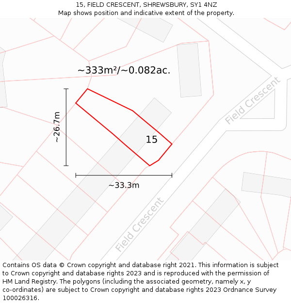 15, FIELD CRESCENT, SHREWSBURY, SY1 4NZ: Plot and title map