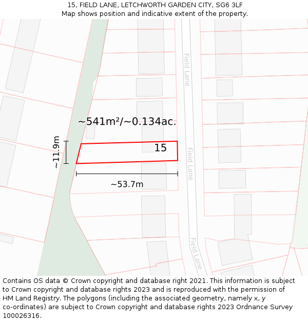 15, FIELD LANE, LETCHWORTH GARDEN CITY, SG6 3LF: Plot and title map