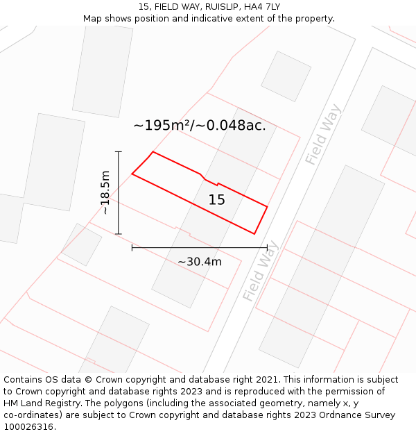 15, FIELD WAY, RUISLIP, HA4 7LY: Plot and title map