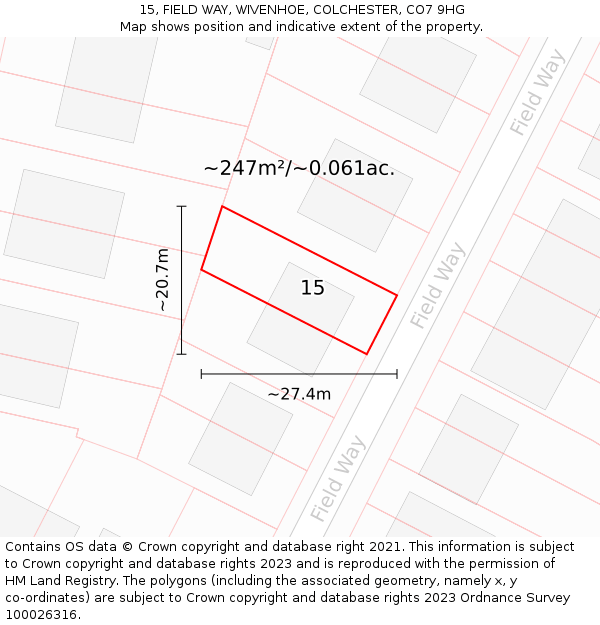 15, FIELD WAY, WIVENHOE, COLCHESTER, CO7 9HG: Plot and title map