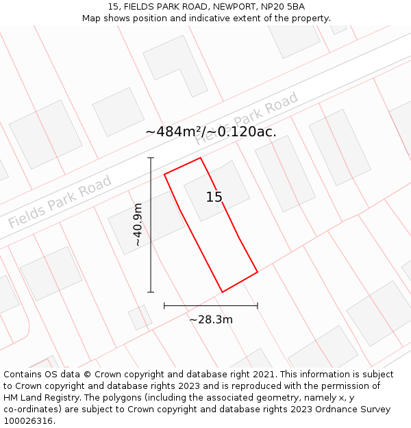 15, FIELDS PARK ROAD, NEWPORT, NP20 5BA: Plot and title map