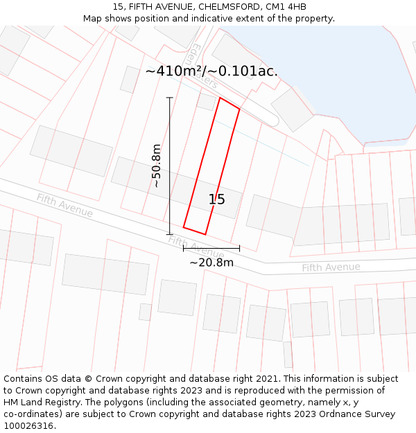 15, FIFTH AVENUE, CHELMSFORD, CM1 4HB: Plot and title map