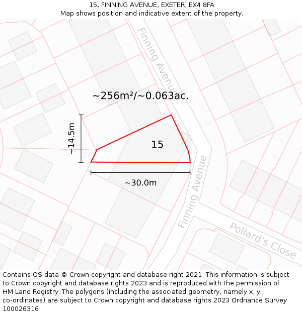 15, FINNING AVENUE, EXETER, EX4 8FA: Plot and title map