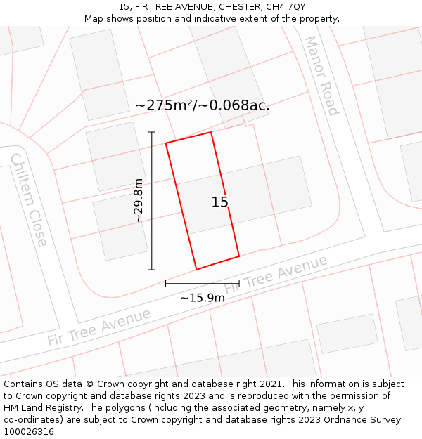 15, FIR TREE AVENUE, CHESTER, CH4 7QY: Plot and title map