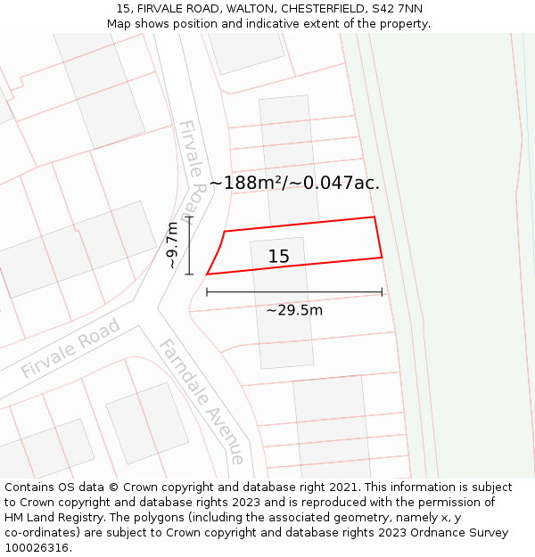 15, FIRVALE ROAD, WALTON, CHESTERFIELD, S42 7NN: Plot and title map
