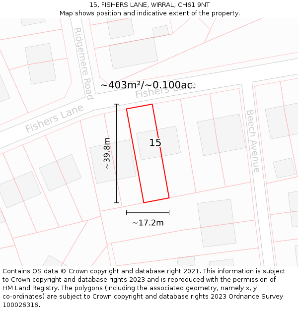 15, FISHERS LANE, WIRRAL, CH61 9NT: Plot and title map