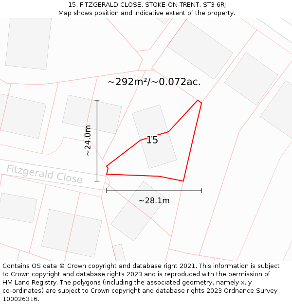 15, FITZGERALD CLOSE, STOKE-ON-TRENT, ST3 6RJ: Plot and title map