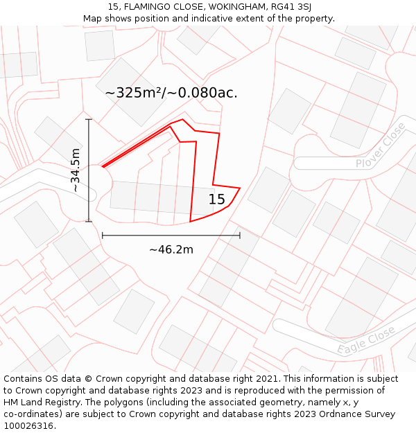 15, FLAMINGO CLOSE, WOKINGHAM, RG41 3SJ: Plot and title map