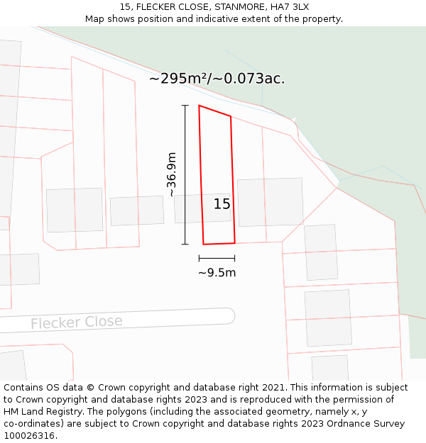 15, FLECKER CLOSE, STANMORE, HA7 3LX: Plot and title map