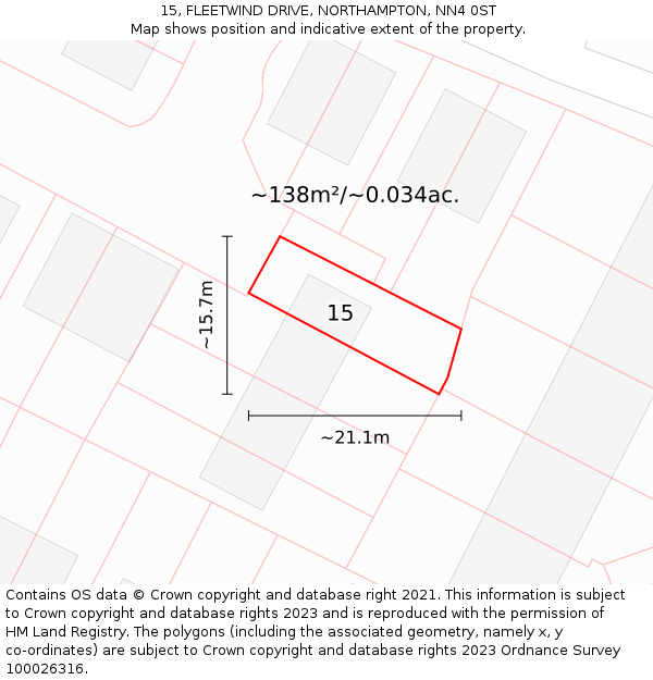 15, FLEETWIND DRIVE, NORTHAMPTON, NN4 0ST: Plot and title map