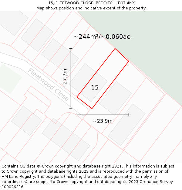 15, FLEETWOOD CLOSE, REDDITCH, B97 4NX: Plot and title map
