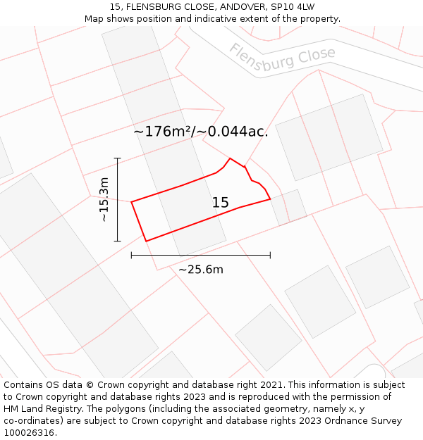 15, FLENSBURG CLOSE, ANDOVER, SP10 4LW: Plot and title map
