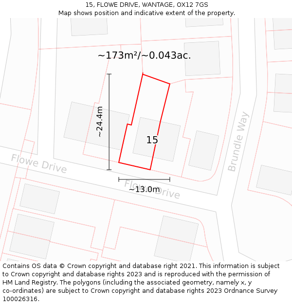 15, FLOWE DRIVE, WANTAGE, OX12 7GS: Plot and title map