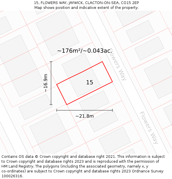 15, FLOWERS WAY, JAYWICK, CLACTON-ON-SEA, CO15 2EP: Plot and title map