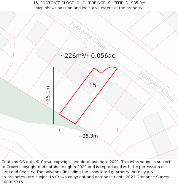 15, FOOTGATE CLOSE, OUGHTIBRIDGE, SHEFFIELD, S35 0JA: Plot and title map