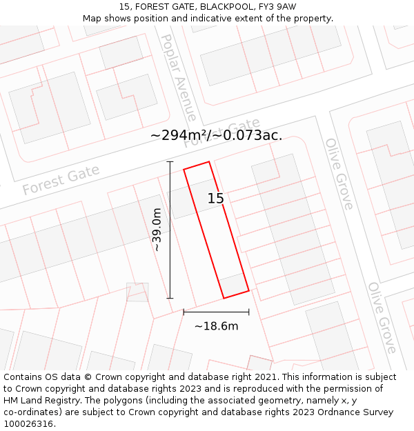 15, FOREST GATE, BLACKPOOL, FY3 9AW: Plot and title map