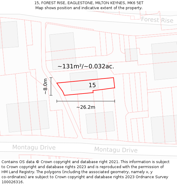 15, FOREST RISE, EAGLESTONE, MILTON KEYNES, MK6 5ET: Plot and title map