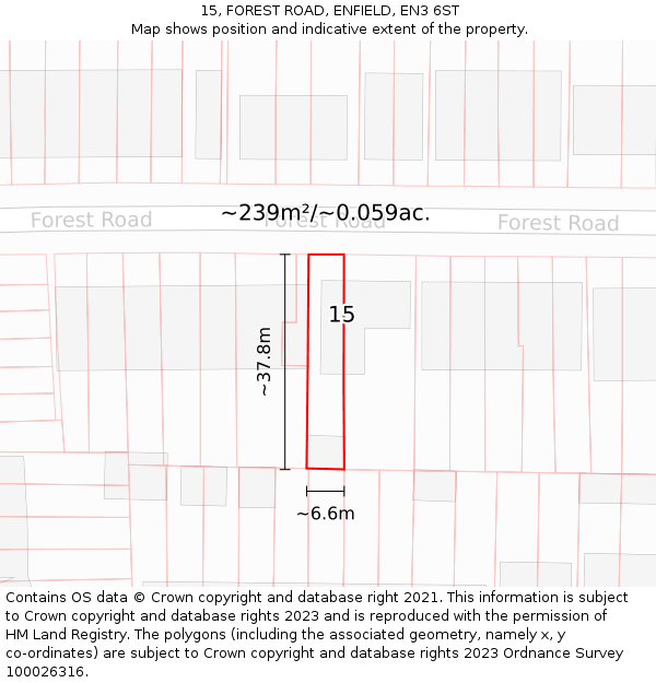 15, FOREST ROAD, ENFIELD, EN3 6ST: Plot and title map