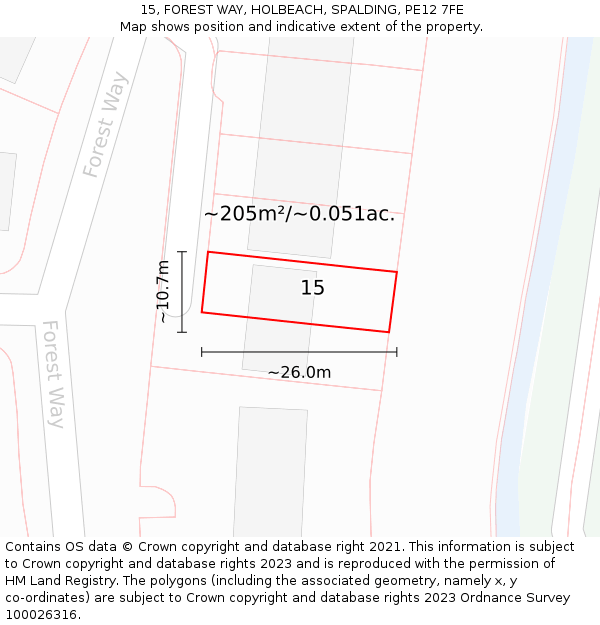 15, FOREST WAY, HOLBEACH, SPALDING, PE12 7FE: Plot and title map
