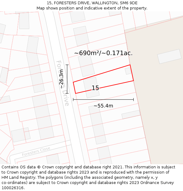 15, FORESTERS DRIVE, WALLINGTON, SM6 9DE: Plot and title map