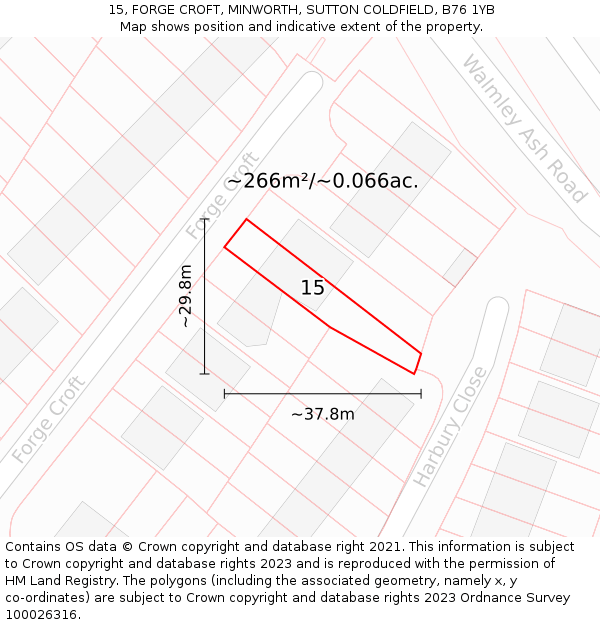 15, FORGE CROFT, MINWORTH, SUTTON COLDFIELD, B76 1YB: Plot and title map